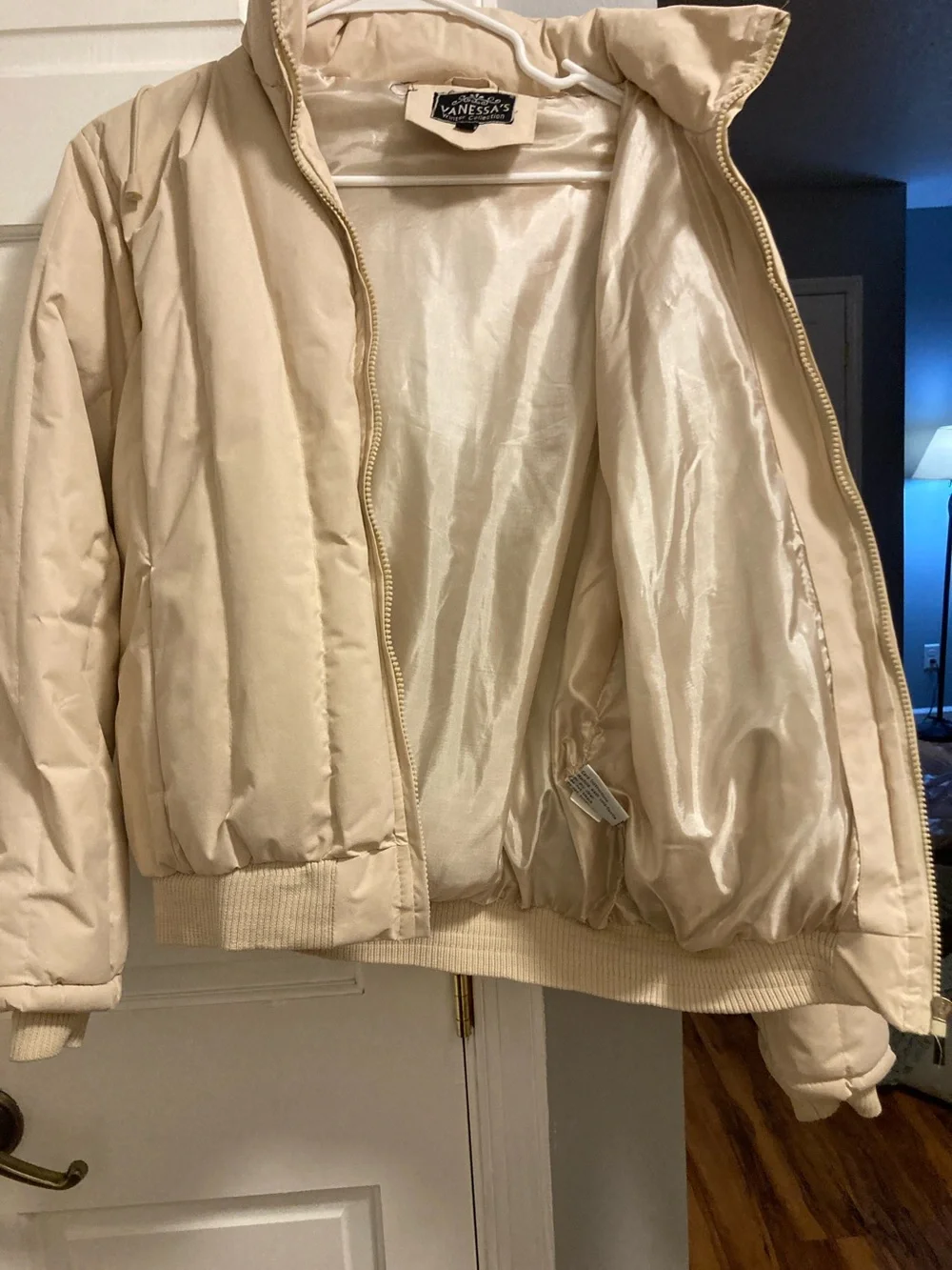 Kids Cream Hooded Puffer Jacket with Faux-Fur Trim